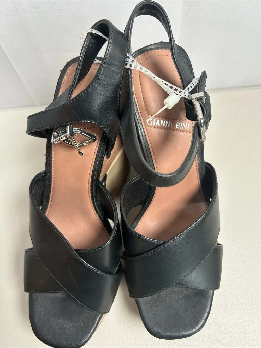 Gianni Bini Black Leather Crisscross Slingback Heels
